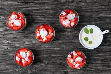 fresh ripe organic strawberries with yogurt