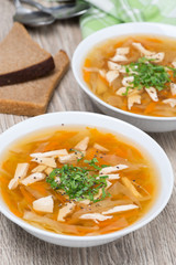 two bowls of vegetable soup with chicken
