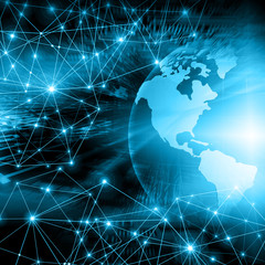 Best Internet Concept of global business. Globe, glowing lines on technological background. Wi-Fi, rays, symbols Internet, 3D illustration