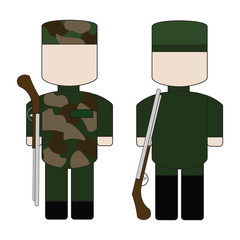Set of flat simple military with weapons.
