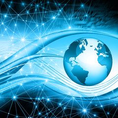 Best Internet Concept of global business. Globe, glowing lines on technological background. Wi-Fi, rays, symbols Internet, 3D illustration