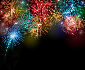 Colorful Fireworks abstract with copy space