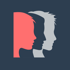 Vector abstract three heads, teamwork and friendship concept