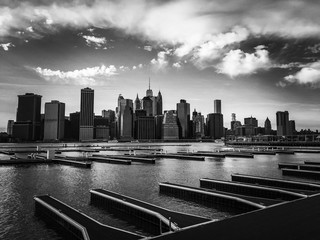 Buildings of Manhattan and ports in black and white style