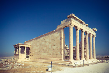 Erechtheum temple ruins in the Acropolis of Athens, Greece