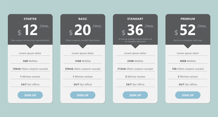 vector pricing table template design for business