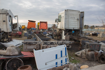 Old ruined, abandoned trucks. Closeup of a old and abandoned truck