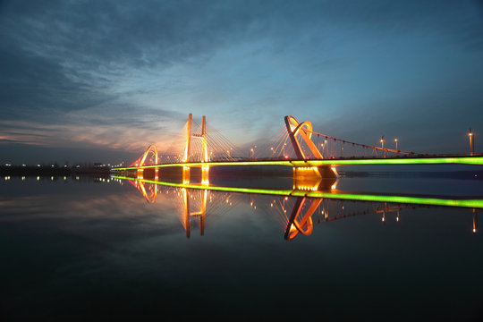 Hanjiang Bridge Night of Hanzhoung City,Shaanxi Province,China