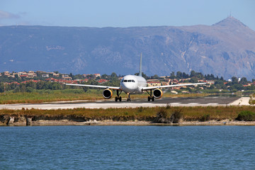 passenger airplane on Corfu airport summer season