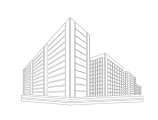 Perspective 3d Wireframe of building