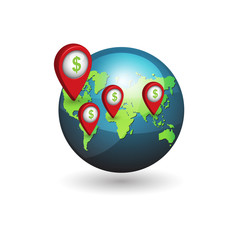 pin location Money, dollars on earth