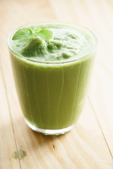 Freshly blended green smoothie in glass