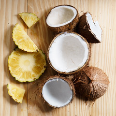 Fototapeta na wymiar coconut and fresh pineapple