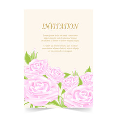 Invitation card, wedding card with rose on ivory background