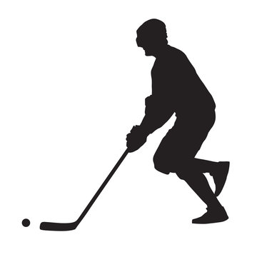 Running ball hockey player, summer hockey, vector silhouette