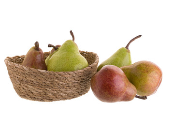 Ripe green and red pears isolated on a white background