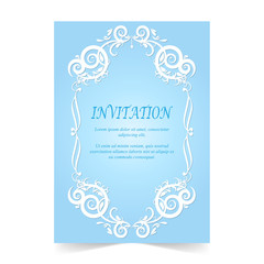 Invitation card, Wedding card with ornament on blue