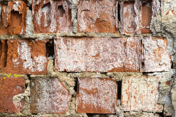 Old brick in natural light. Brick background. Horizontal.