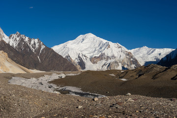 Fototapeta premium Baltoro Kangri mountain behind Baltoro glacier, Concordia camp, K2 trek, Skardu, Pakistan