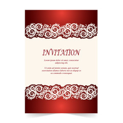 Invitation card, Wedding card with ornament on ivory and red background © kheat
