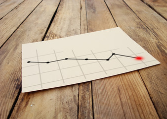 Fototapeta premium Declining graph. Printed on paper. On a wooden texture.