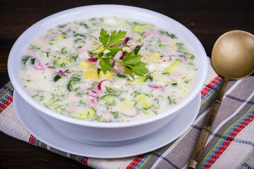 Cold vegetable soup on yogurt, sour-milk base - okroshka