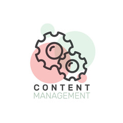 Vector Icon Style Illustration of Data Development Process. Content Management CMS and SEO performance optimization progress