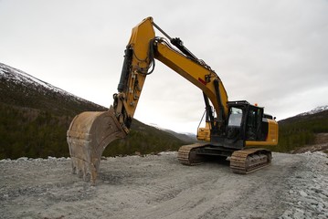 Bagger auf Baustelle, Straßenbau