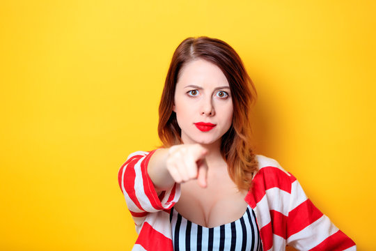 Woman on yellow background