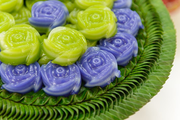 Layer sweet cake (Khanom Chan) Thai dessert in rose shape