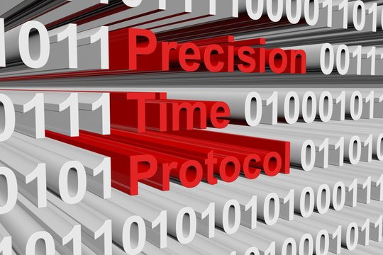 Precision Time Protocol in the form of binary code, 3D illustration