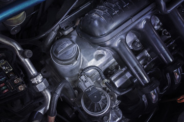 Fototapeta na wymiar Oil cap of engine car for engine repair and services.