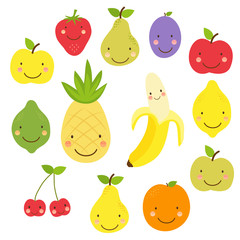 Fototapeta premium Cute World Vegan Day card with smiling characters of fruits