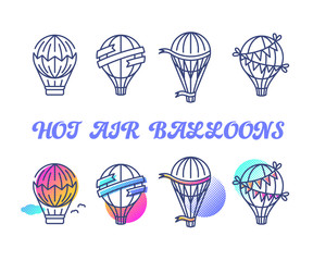 Line and color set of hot air balloons