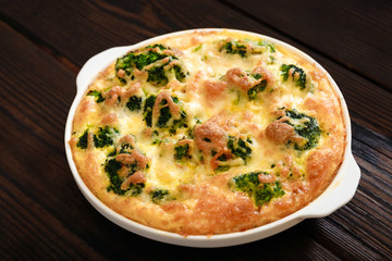 Broccoli baked with egg and cheese. 