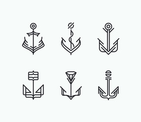 Abstract geometry anchor symbols' set. Nautical icons' collection.