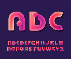 Vibrant gradient glowing color latin font, decorative neon typescript.