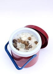 Ice longan drink with milk on white backgrounds