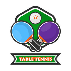 Table tennis colorful logotype with crossed rackets and ball
