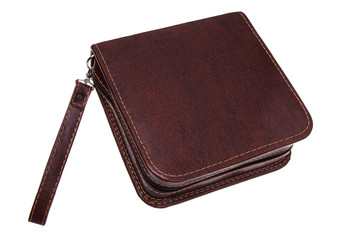 Brown leather purse isolated on white