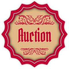 Retro AUCTION magenta badge.
