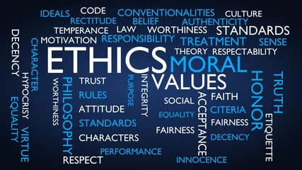 Foto op Plexiglas Ethics, moral, values word tag cloud. 3D rendering, blue variant. © ommbeu