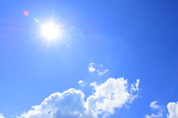 The sun and cloud with blue sky texture background.