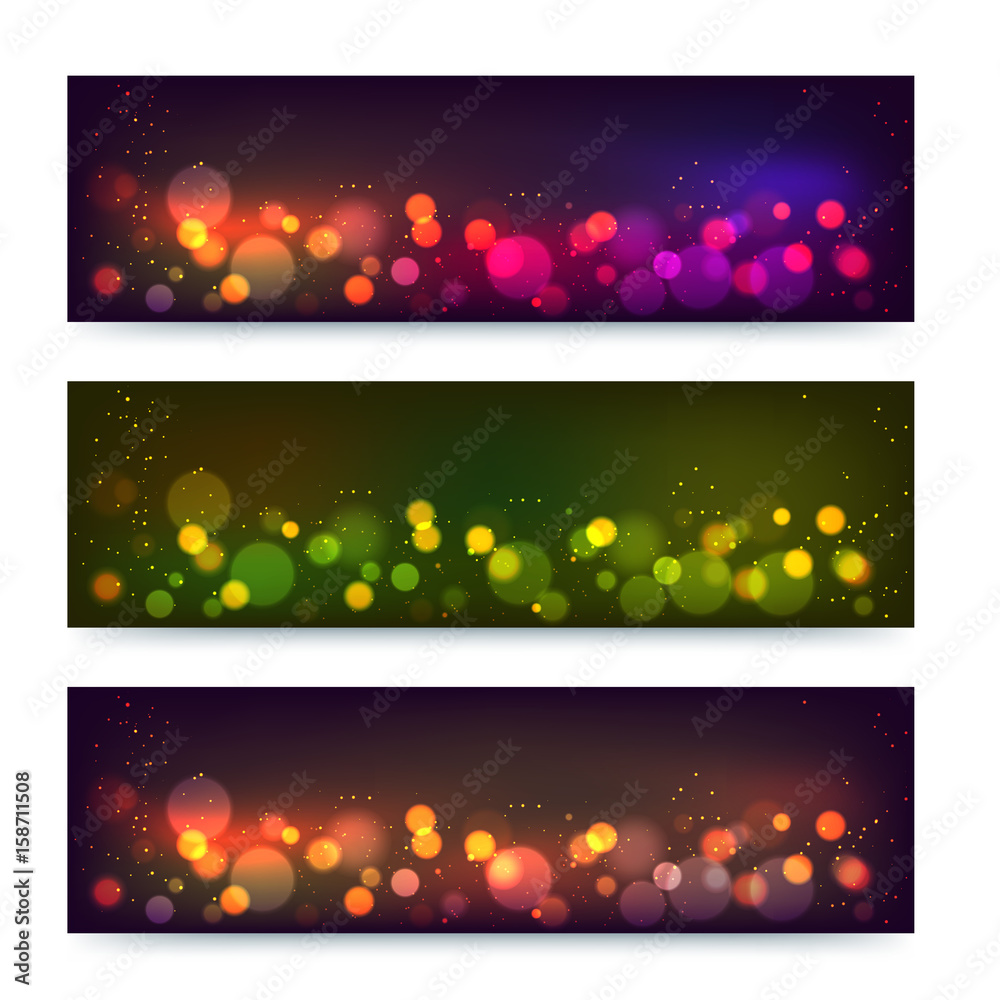 Wall mural modern banner or header design with defoussed bokeh lights.