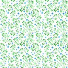 Ditsy flowers, herbs, grasses. Ecological repeating pattern. Water color