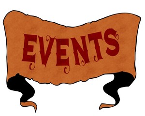 EVENTS written with vintage font on cartoon vintage ribbon.