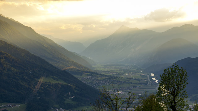 Valley at sunset at Mosern, Tyrol, Austria