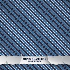  Holiday seamless white and blue pattern, fashion hipster background with strips and mustaches for fathers day or men's event greeting card, banner or poster. Vector illustration