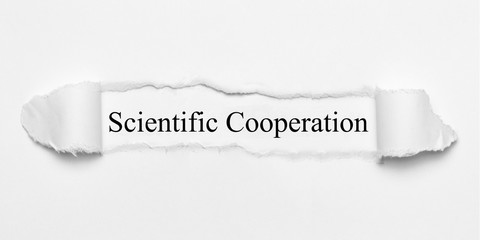 Scientific Cooperation on white torn paper