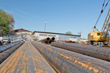 Pipes of different diameter and different shape of metal